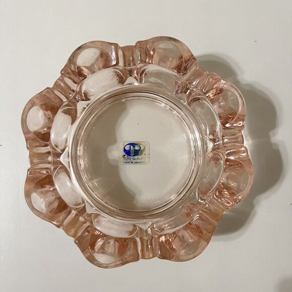 Vintage Toyo Glass Roller Ashtray Pink Round Scalloped Japan w/ Box - Picture 3 of 15